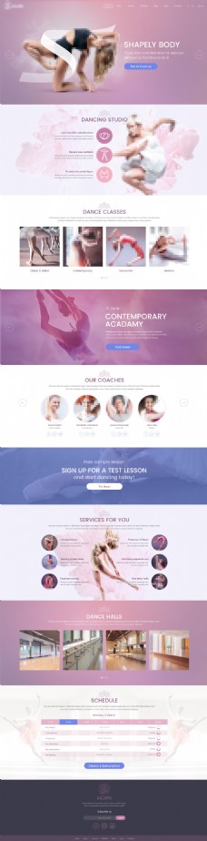 瑜伽运动粉色大气的瑜伽健身运动网站模板设计首页
