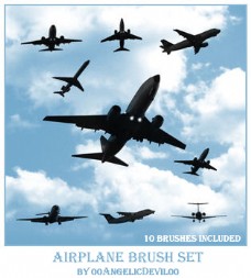 10架不同姿势的客机飞机Photoshop笔刷素材