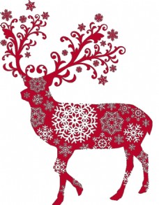 雪花元素红色圣诞雪花麋鹿元素