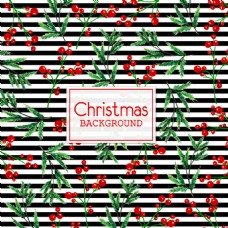 水纹带有黑色条纹的水彩圣诞背景