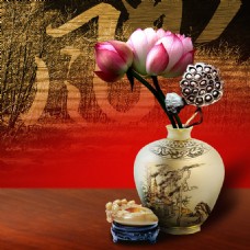 荷花中国风陶瓷背景