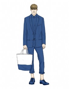 时尚绅士蓝色西装男装效果图