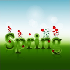spring绿意春季Spring艺术字矢量素材