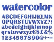 蓝色水彩英文字母设计矢量素材