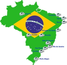 国足巴西地图与巴西国旗