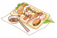 日式美食清新手绘日式寿司盘子料理美食