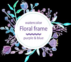 清新紫色圆形手绘花环装饰元素