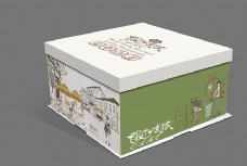 女装都市女孩插画蛋糕食品包装盒设计psd