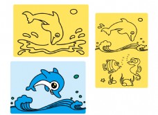 海豚  砂画线稿和彩图