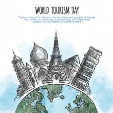 世界旅游日的手绘纪念碑背景