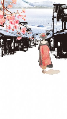 日本设计冬季日本旅游海报背景设计