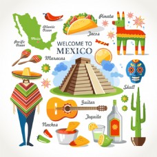 风情卡通墨西哥旅行元素