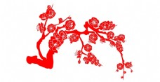 扁平红色梅花卡通png元素