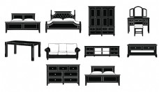 家具装饰家具模具线描装饰素材CAD桌椅床沙发凳子