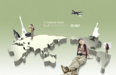 立体世界地图旅游主题PSD分层素材