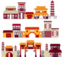 传统中国仿古建筑插画