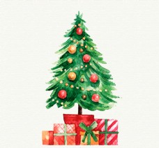 圣诞节水彩绘圣诞树矢量素材