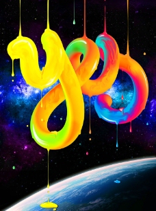 宇宙星空油漆流淌色彩海报设计图片