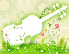 小提琴梦幻绿叶背景