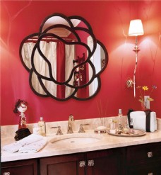 背景墙现代风盥洗室花朵镜效果图
