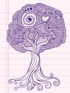 爱心紫色树木插画图片
