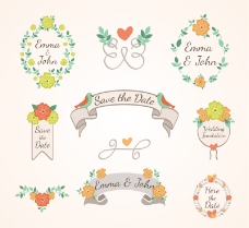 9款清新花卉婚礼标签矢量素材