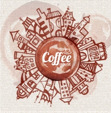 咖啡渍绘城市背景矢量素材