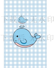 可爱蓝色手绘小鲸鱼卡通矢量图图片