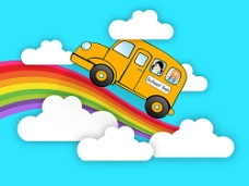 在彩虹上奔跑的校车