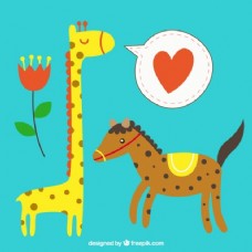 马和鹿可爱的马和长颈鹿