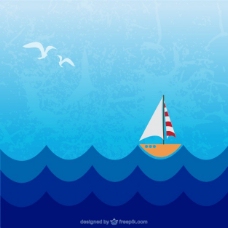 小帆船在海上航行