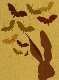 蝶与兔插画图片