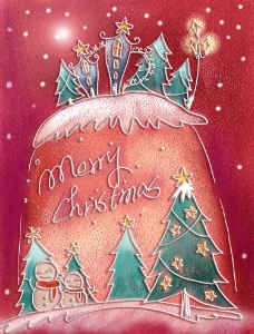 圣诞风景手绘线条圣诞节风景插画图片