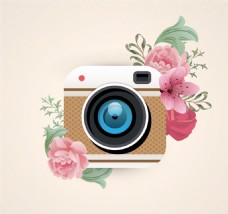 照相机和花卉设计矢量素材