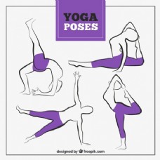 手绘的瑜伽姿势与紫色紧身裤