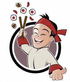 餐饮圆环和做寿司的厨师插画