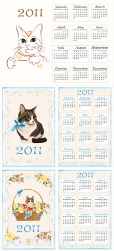 2011年卡通猫日历矢量素材