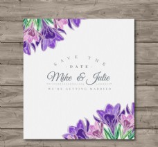 漂亮的婚礼卡片与紫色花细节