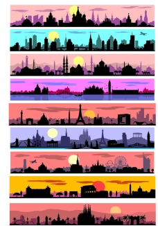 环球旅游城市剪影矢量图片