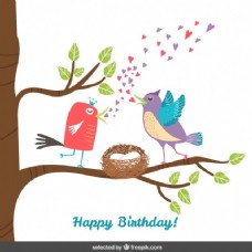 爱上鸟儿在树枝上的生日卡片