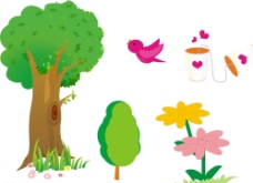 SPA插图树木花朵插画图片