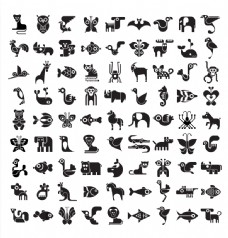 动物画黑白动物矢量图标集AI插画