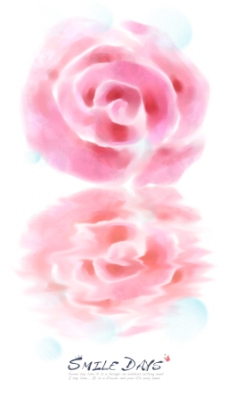 水彩玫瑰花与水中倒影PSD分层素材
