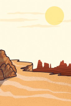 矢量手绘卡通沙漠风光风景背景