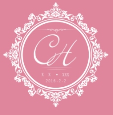 粉色欧式花边圆形婚礼logo
