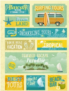 黄色背景怀旧夏威夷度假海报图片
