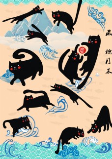 云水纹黑猫海报