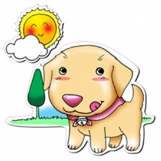 可爱小狗散步卡通手绘装饰元素
