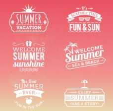 6款夏季度假艺术字标签矢量图
