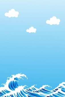 蓝色花矢量卡通扁平化海洋波浪背景